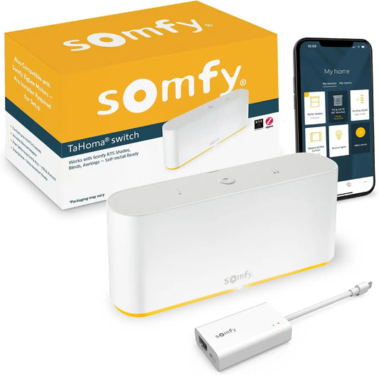 Somfy Tahoma Switch Hub for RTS Motors - App & Voice Control, Scenes & Schedules, Includes Ethernet Adapter, Compatible with Somfy Motorized Shades