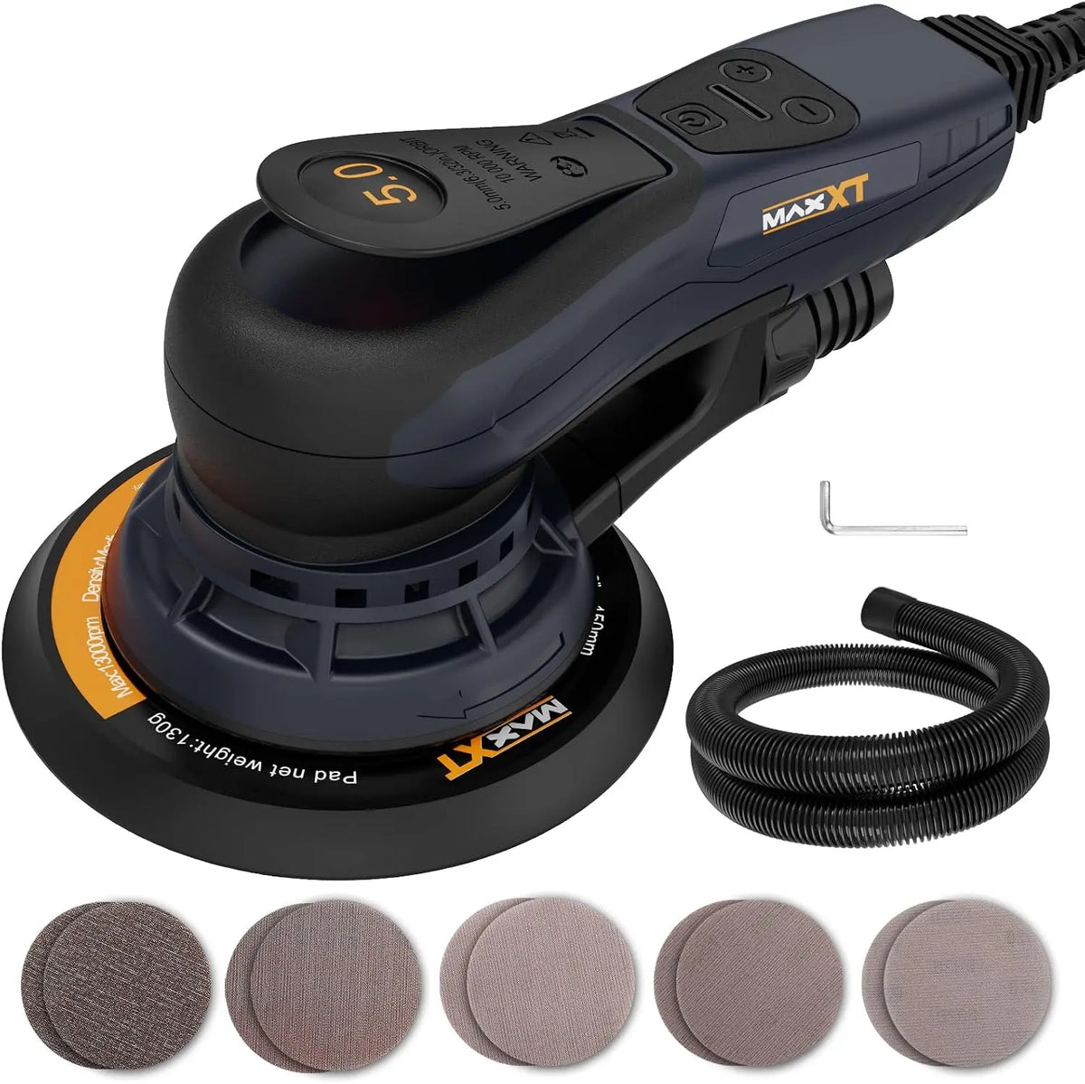 MAXXT Electric 5mm Random Orbital Sander - Brushless 350W 3A Palm Sander, 10 Sanding Papers for Woodworking