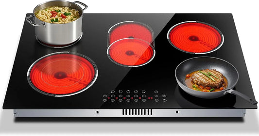 30 Inch Electric Cooktop - 5 Burner Ceramic, 8400W, Touch Control, No Plug