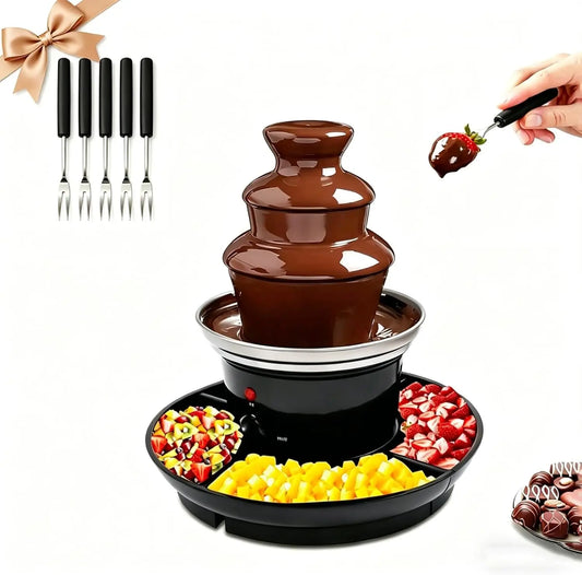 3 Tier Commercial Chocolate Fountain - 1LBS Hot Chocolate Fondue Tower, 120V 40W Power 430 Stainless Steel Chocolate Waterfall Layer Tower w/5 Forks