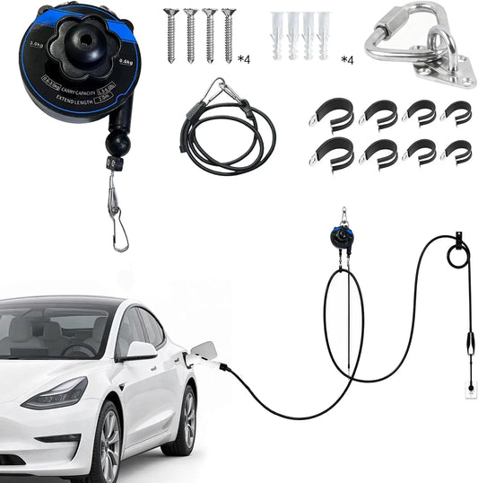 Retractable EV Cable Retractor for Tesla Wall Connector & Level - 2 Chargers