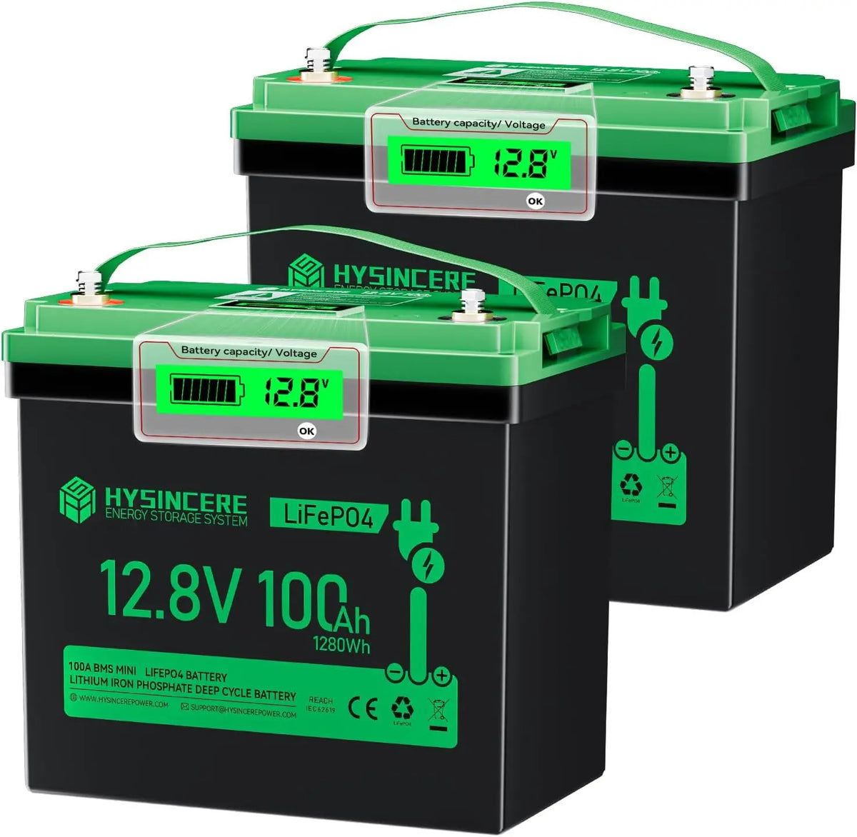 12V 100Ah LiFePO4 Lithium Battery Mini with 100A BMS - Pack of 2
