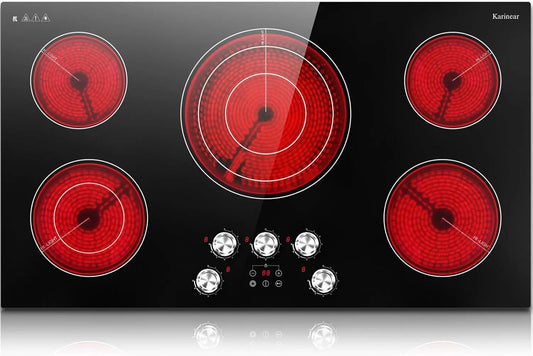 Karinear 36 Inch Electric Cooktop - 5 Burner Radiant Ceramic Cooktop, Drop-in
