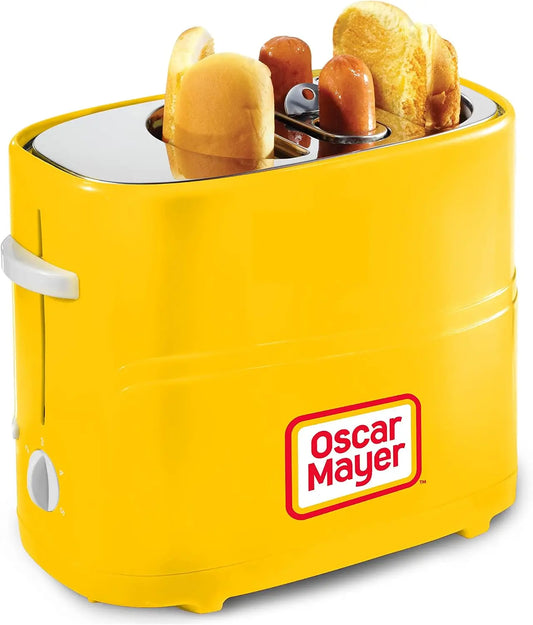 Oscar Mayer 2 Slot Hot Dog and Bun Toaster with Mini Tongs - Hot Dog Toaster Works with Chicken, Turkey, Veggie Links, Sausages and Brats, Yellow