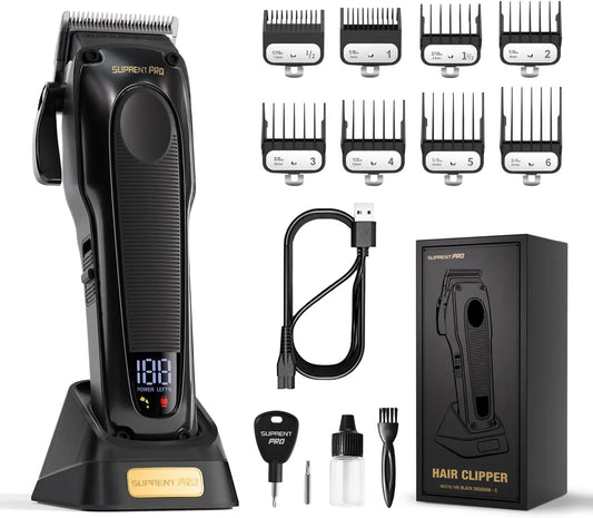 SUPRENT PRO Professional Hair Clippers for Men - High Torque Brushless Motor & Detachable Blade, Gift Hair Clipper Kit, Black