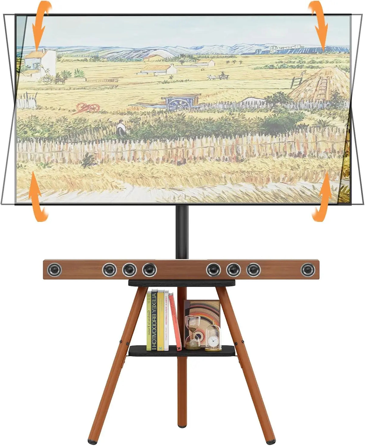 Tripod Easel TV Stand for 23-65 Inch TVs - Floor TV Stand with 2 Shelves and Cable Management for Bedroom/Living Room