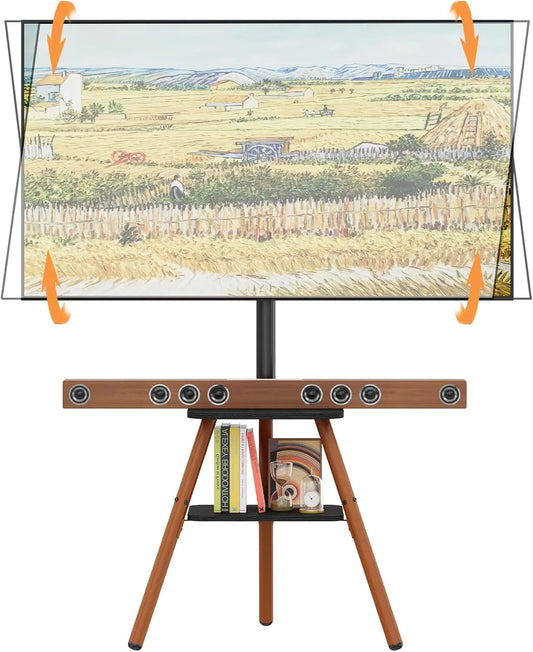 Tripod Easel TV Stand for 23-65 Inch TVs - Floor TV Stand with 2 Shelves and Cable Management for Bedroom/Living Room