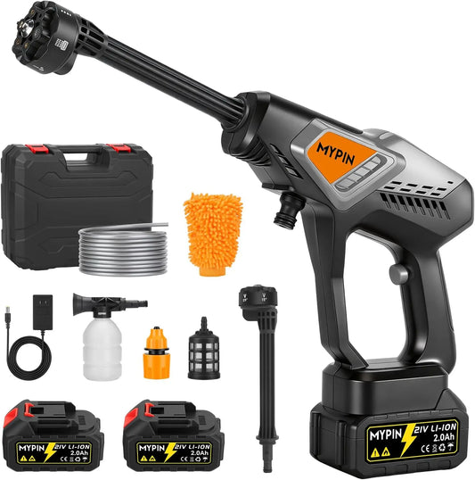 Portable Cordless Pressure Washer - 600 PSI with 21V Two Rechargeable Powered Pressure Washer