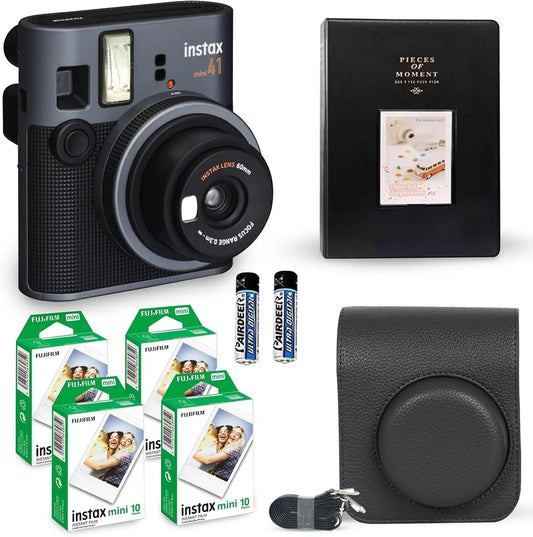 Fujifilm Instax Mini 41 Instant Camera Vintage Black. + Fujifilm Value Pack - 40 Sheets, + Shutter Accessories Bundle, Black Photo Album 64 Pockets