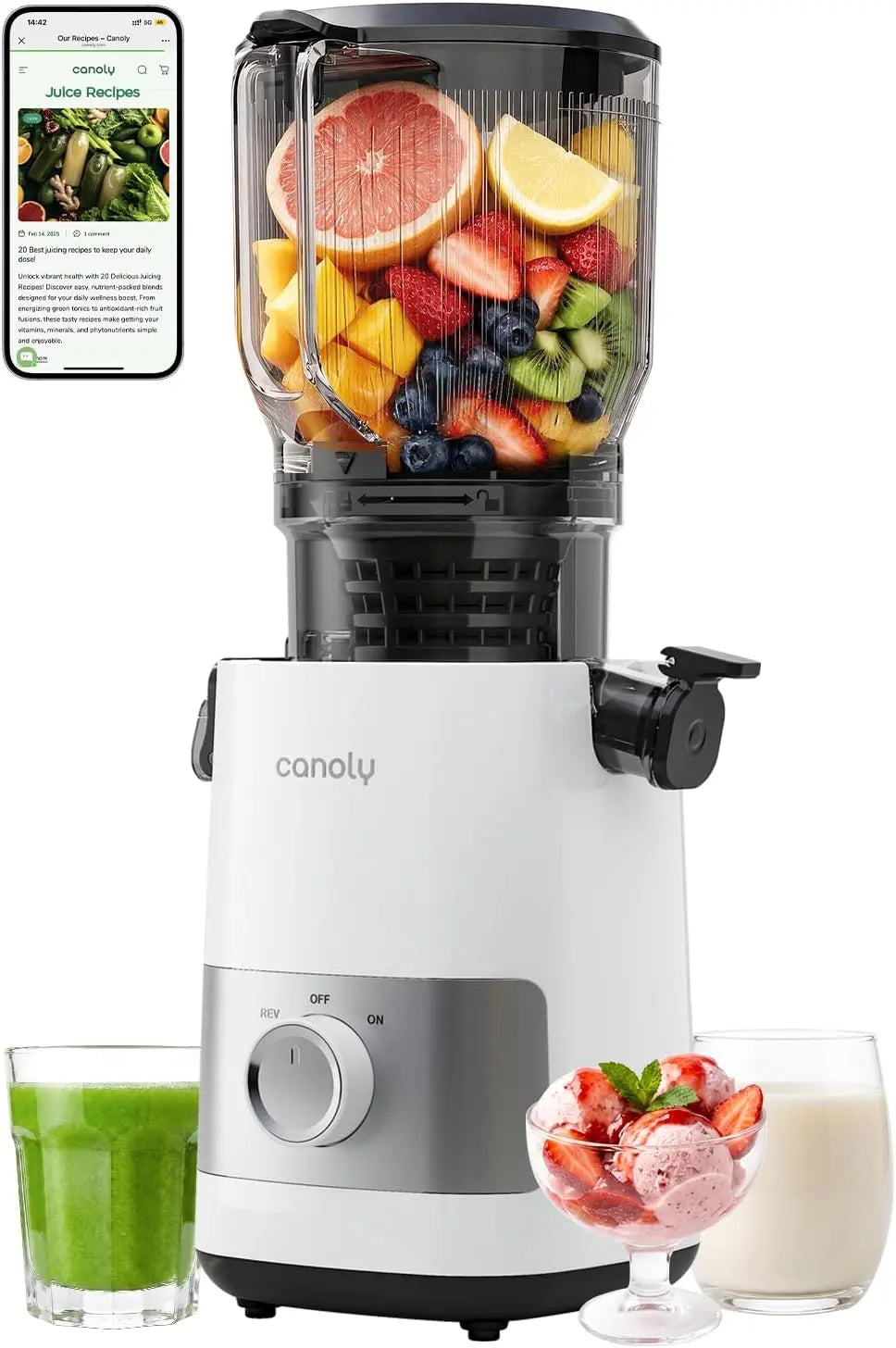 Canoly 3-in-1 Cold Press Juicer C07 - Makes Juice & Sorbet & Nut Milk