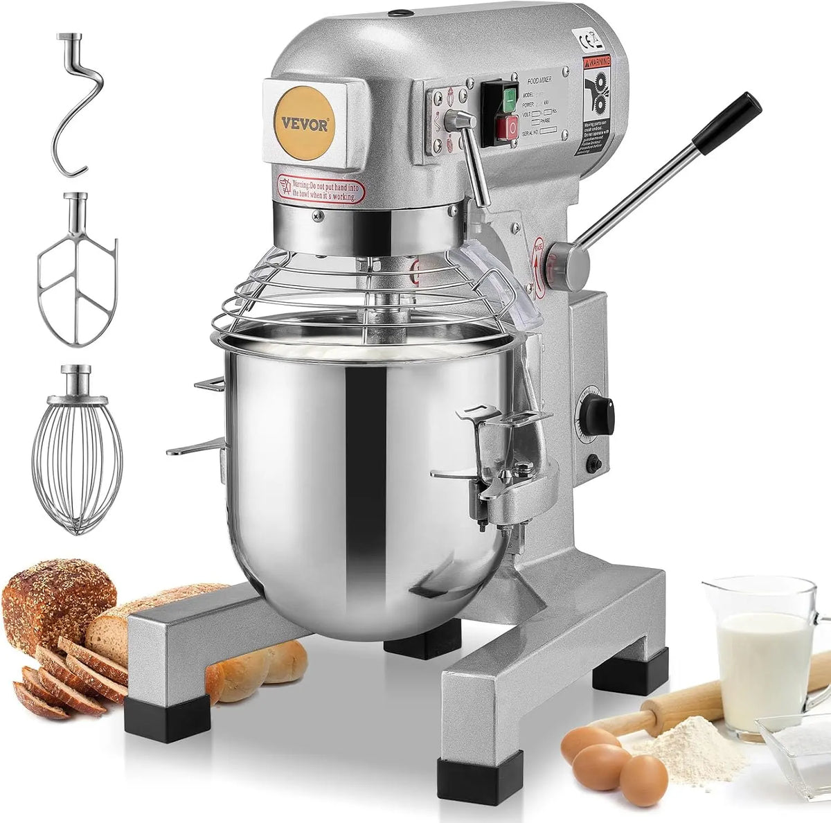 VEVOR 10Qt Commercial Stand Mixer - 550W Lever-Operated Lift Commercial Mixer