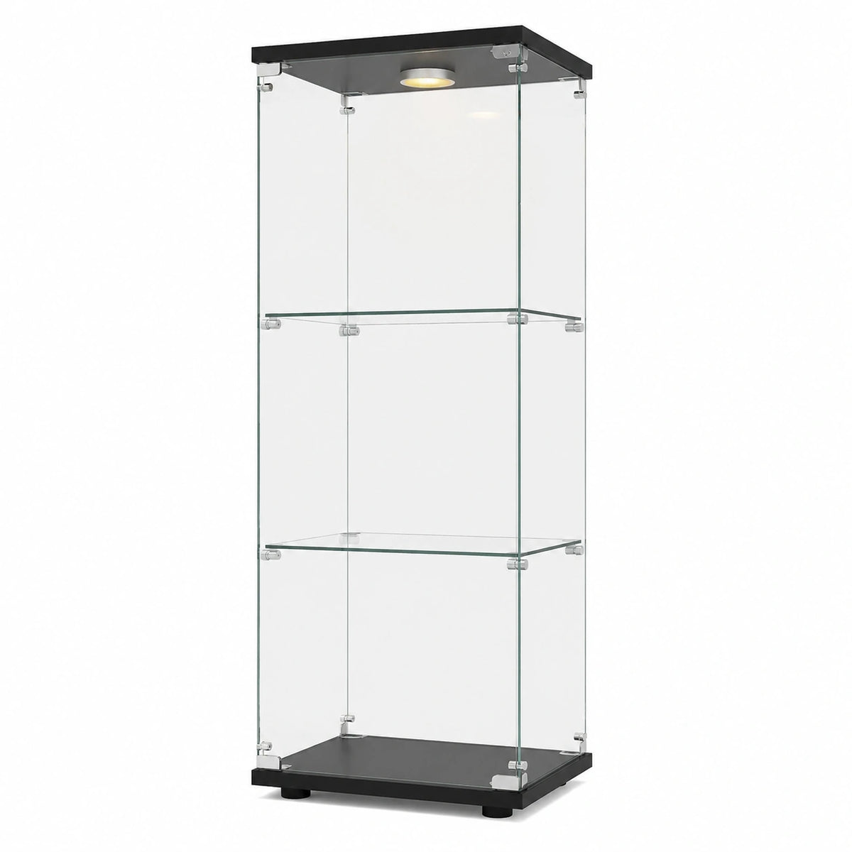 Credenza moderna in vetro nero con LED, 3 ripiani, antipolvere
