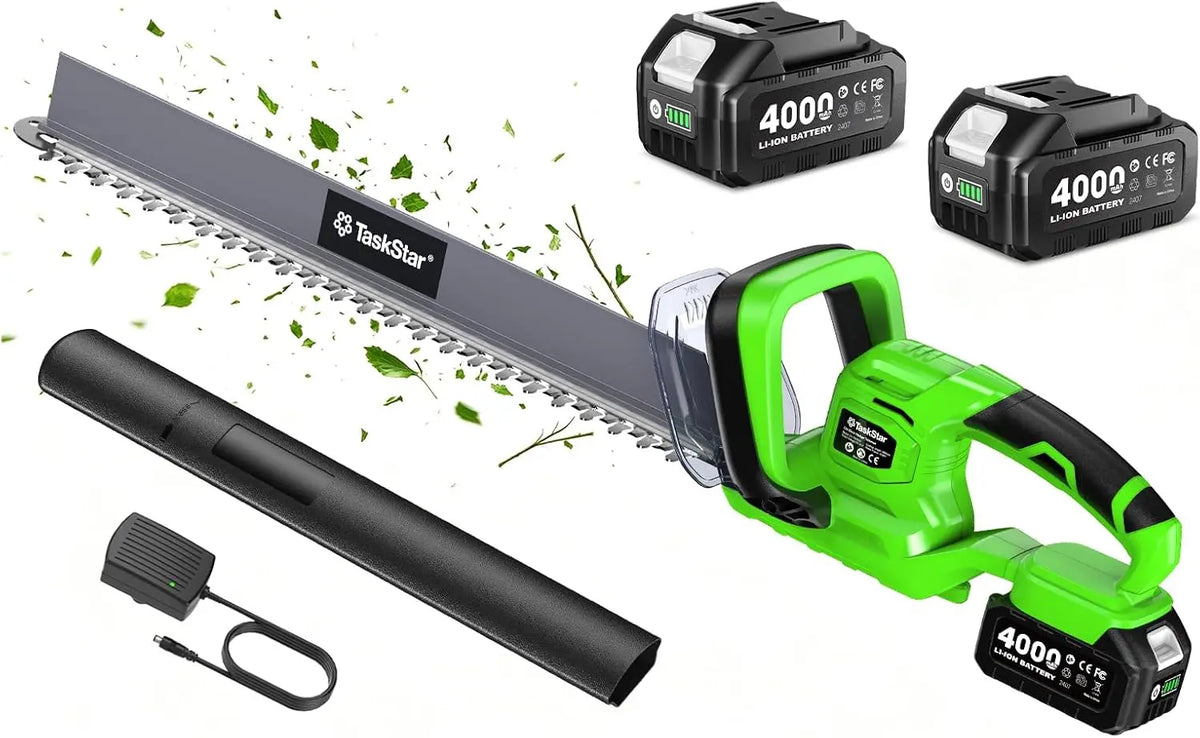 TaskStar 22 Inch Hedge Trimmer Cordless with Debris Remover - 2x4.0Ah Batteries