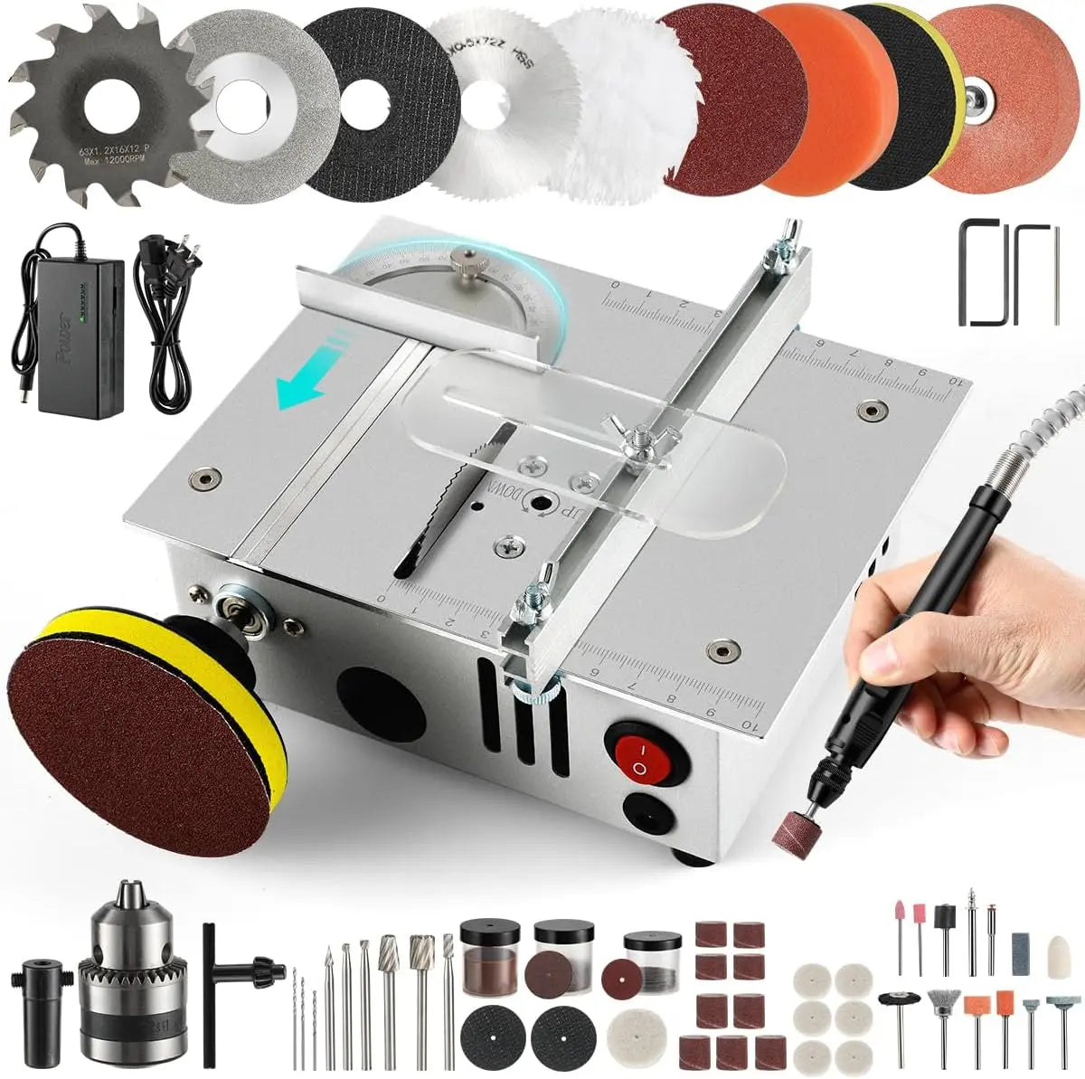 Mini table Saw - mini Table Saws for Crafts, Mini Multi Functional Table Saw, Dual-motor control for cutting, grinding, for Wood/PCB/Acrylic/Plastic