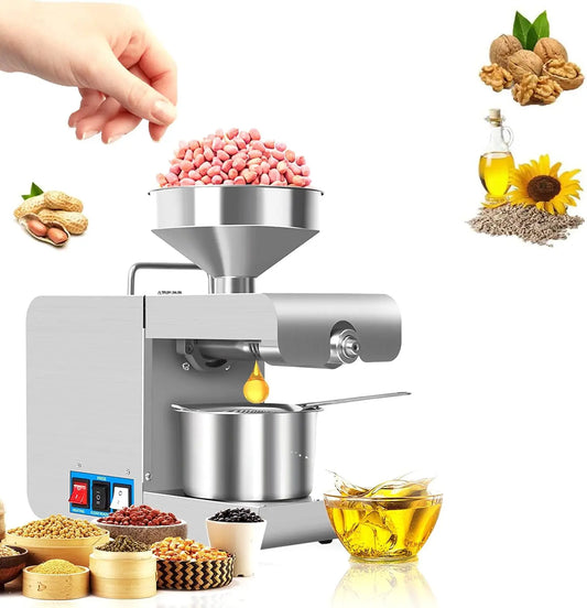 820W - Electric Automatic Oil Press Machine Cold Hot Nuts Oil Expeller Stainless Steel Oil Extractor Home/Commercial for Coconut Olive Peanuts 4-6Kg/H