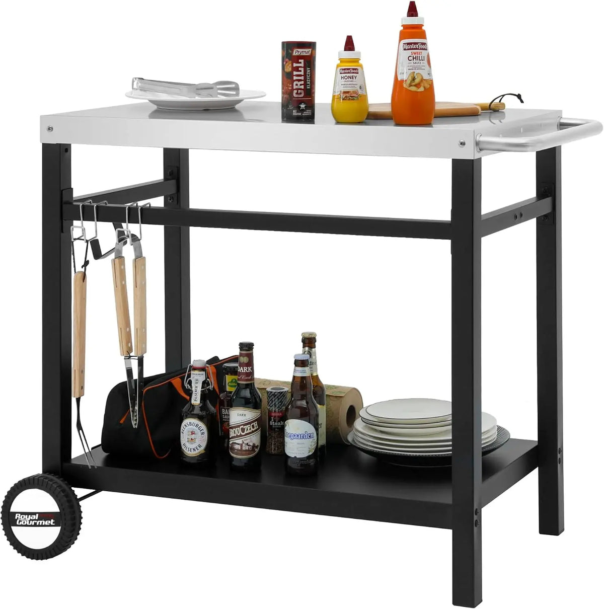Royal Gourmet Outdoor Grill Cart - 33.5 Inch x 19.7 Inch, 2-Shelf Table with Wheels