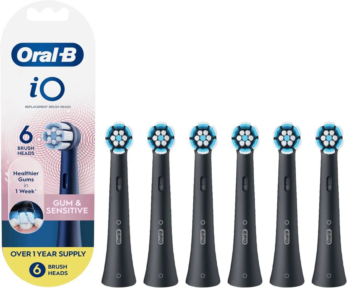 Oral-B iO Gum & Sensitive Replacement Heads - Electric Toothbrush Brush Heads, Black, 6 Count