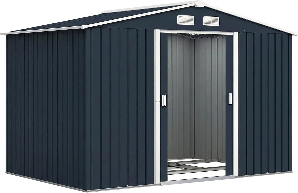 Outsunny - 9' x 6' Outdoor Storage Shed Garden Tool Metal Shed Dark Gray