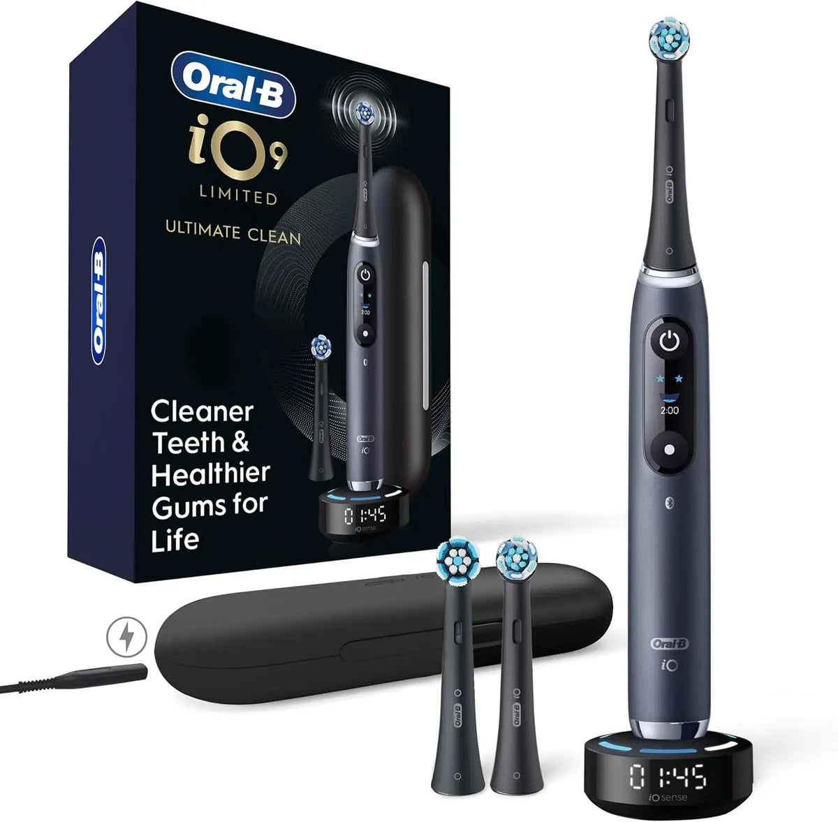 Oral-B Rechargeable Electric Toothbrush - iO9 Limited Clean, 7 Cleaning Modes, Interactive Display, iSense Charger, Charging Travel Case, Black