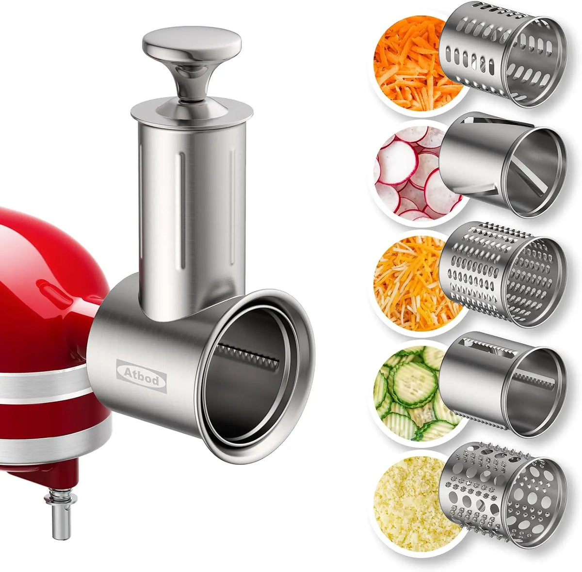 Stainless Steel Slicer Shredder Attachment for KitchenAid Stand Mixer - Cheese Grater Attachment for KitchenAid with 5 Blades, Dishwasher Safe