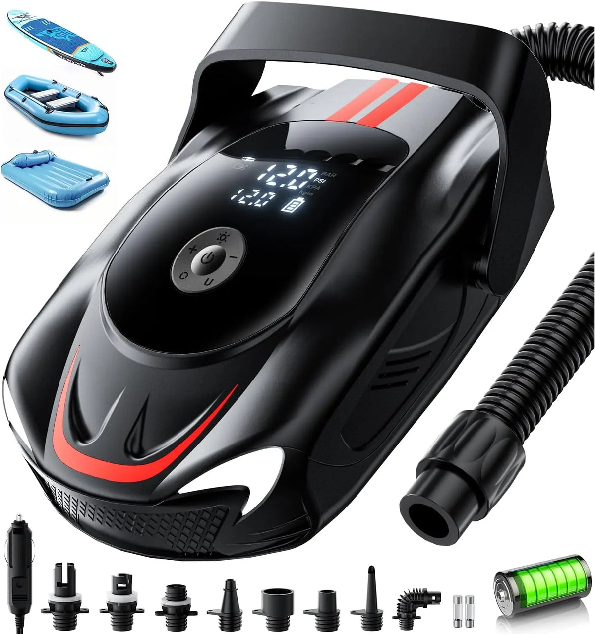 Electric Paddle Board Pump - 22PSI Rechargeable 12000mAh SUP Pump, Theer Stage Inflation/Deflation, Automatic Power-Off Functions, Kayak, Surfing Kite