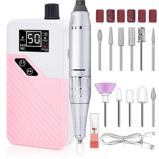 Electric Nail Drill Professional 50000RPM - Portable Nail File Drill Rechargeable with Bits Kit for Acrylic Gel Nails Polishing Removing