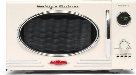 Nostalgia Retro Countertop Microwave Oven - Large 800-Watt, 0.9 Cu. Ft., 12 Pre-Programmed Cooking Settings, Digital Clock, Kitchen Appliances, Ivory