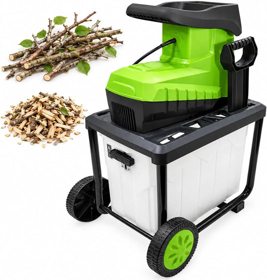 Electric Wood Chipper/Shredder 2800w - 50rpm Auto Feed, Reverse, 60l Bin