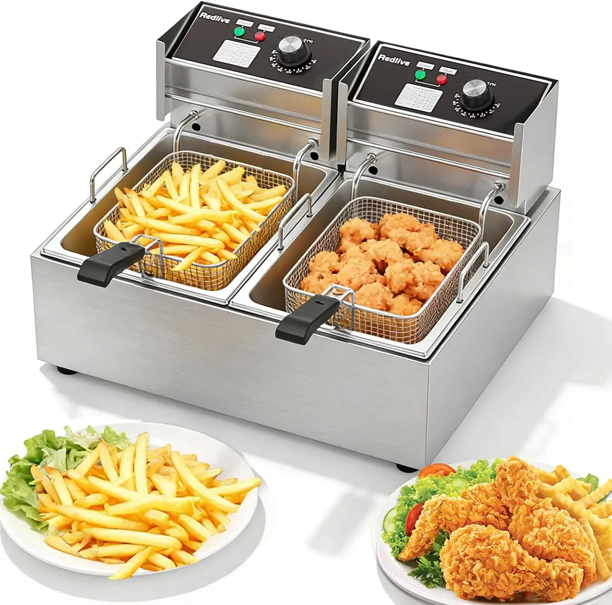Commercial Deep Fryer 21QT/20L - With Double Baskets & Temperature Control