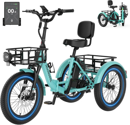 MOONCOOL Electric Tricycle for Adults - 500W/750W 20 Inch Fat Tire Folding Trike
