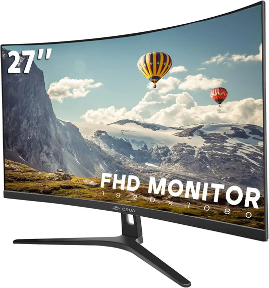 CRUA 27 Inch FHD 1080P 100Hz Curved Computer Monitor - 1800R, HDMI/VGA, Black