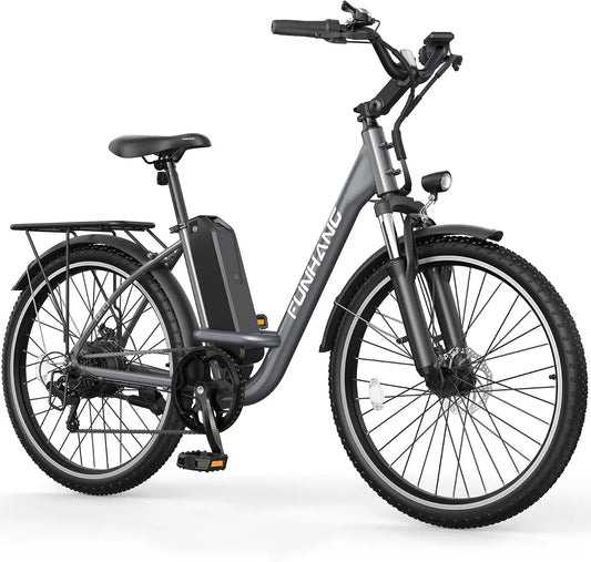 Funhang Electric Bike for Adults - 26 Inch City Cruiser Ebike with 1000W Peak Motor, 20MPH 50 Miles Commuter Adult Electric Bicycles with 48V Battery