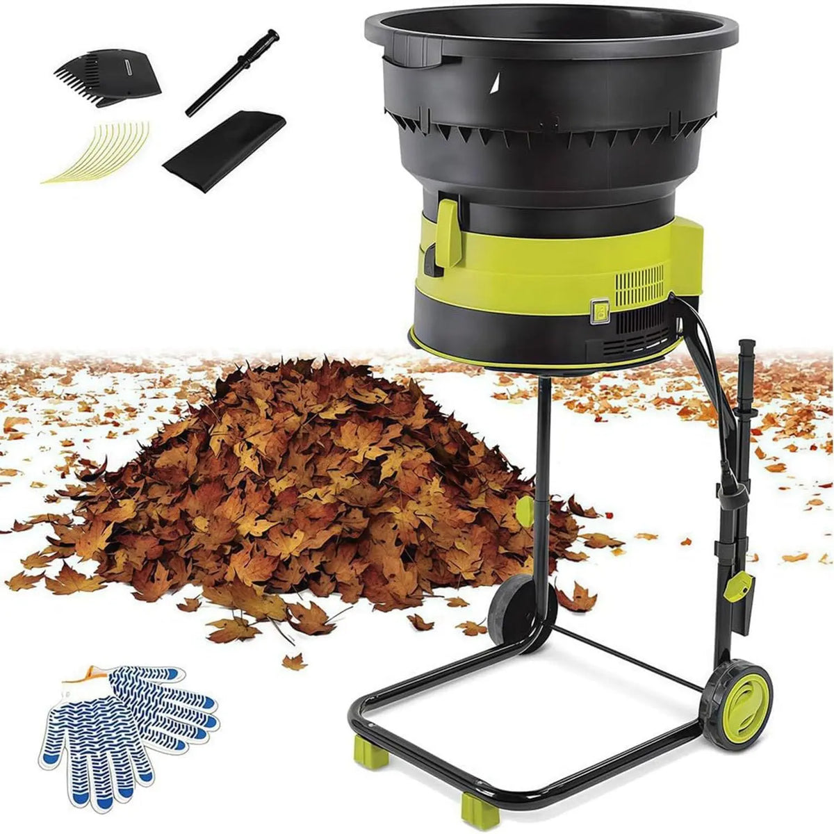 Electric Leaf Mulcher and Shredder for Efficient Composting - 8000-Rpm with Wheels and Storage Bag, for Pine Needles, Thatch 10meters