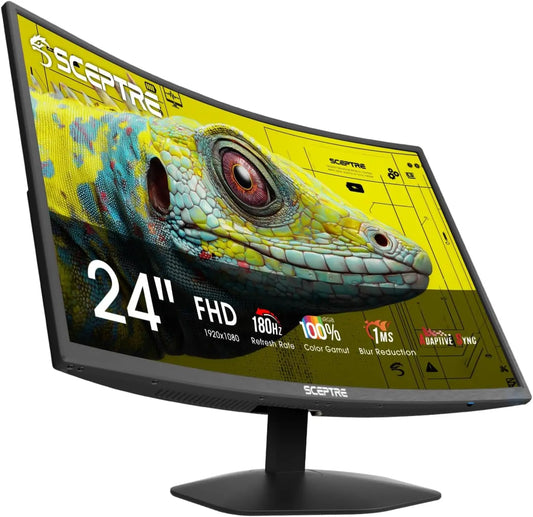 New! Sceptre Curved 24-inch Prime Gaming Monitor 1080p 1500R 1ms up to 180Hz DisplayPort x2 HDMI x2 Build-in Speakers - Machine Black 2027