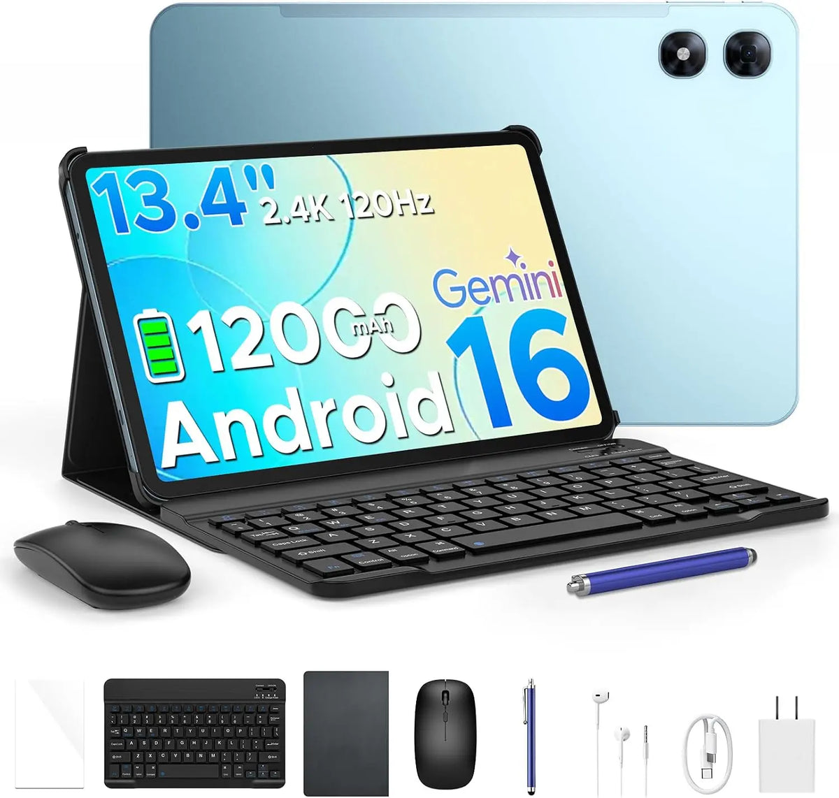 P13 Pro 13.4 Inch Tablet - Android Tablet with 48GB RAM 256GB ROM, 2.4K 120Hz Android Tablet with Gemini Al, T7280 Octa-Core, 12000mAh, 16MP+8MP