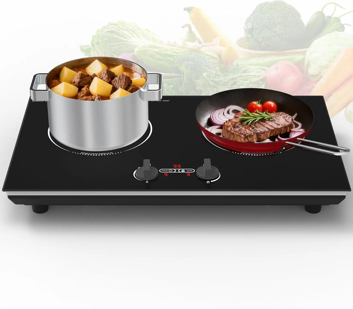 VBGK Induction Cooktop - 110V 4000W Countertop burners with Knob Control, 9 Power Levels, Kids Lock & Timer, LED touch control