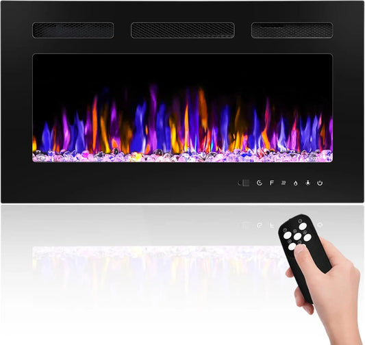 30 Inch Electric Fireplace Wall Mounted and Recessed 750/1500w W/Remote Control