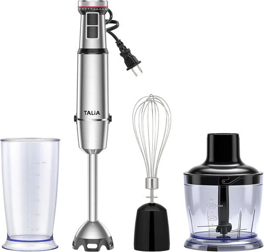 TALIA Immersion Blender & Whisk - Chopper, Cup, Stainless Steel Body, Corded