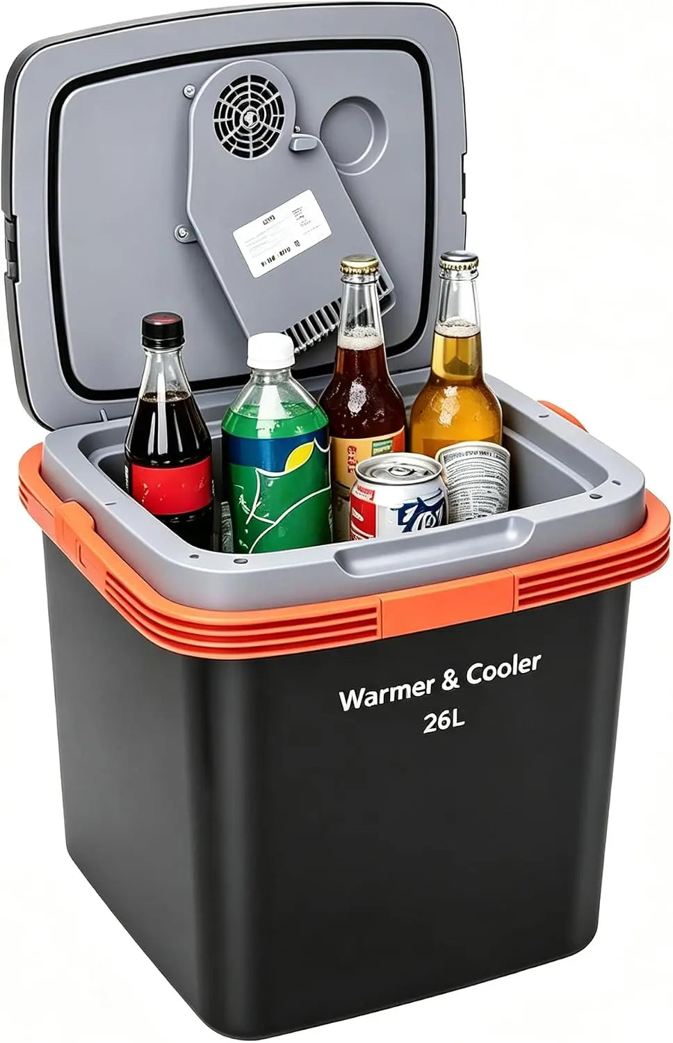 Garvee 26 L Electric Cooler & Warmer - Portable Car Refrigerator with Auto-Lock Handle, 12V DC for Cars & Trucks, Plug-in Cooling Fridge, Black&Orange