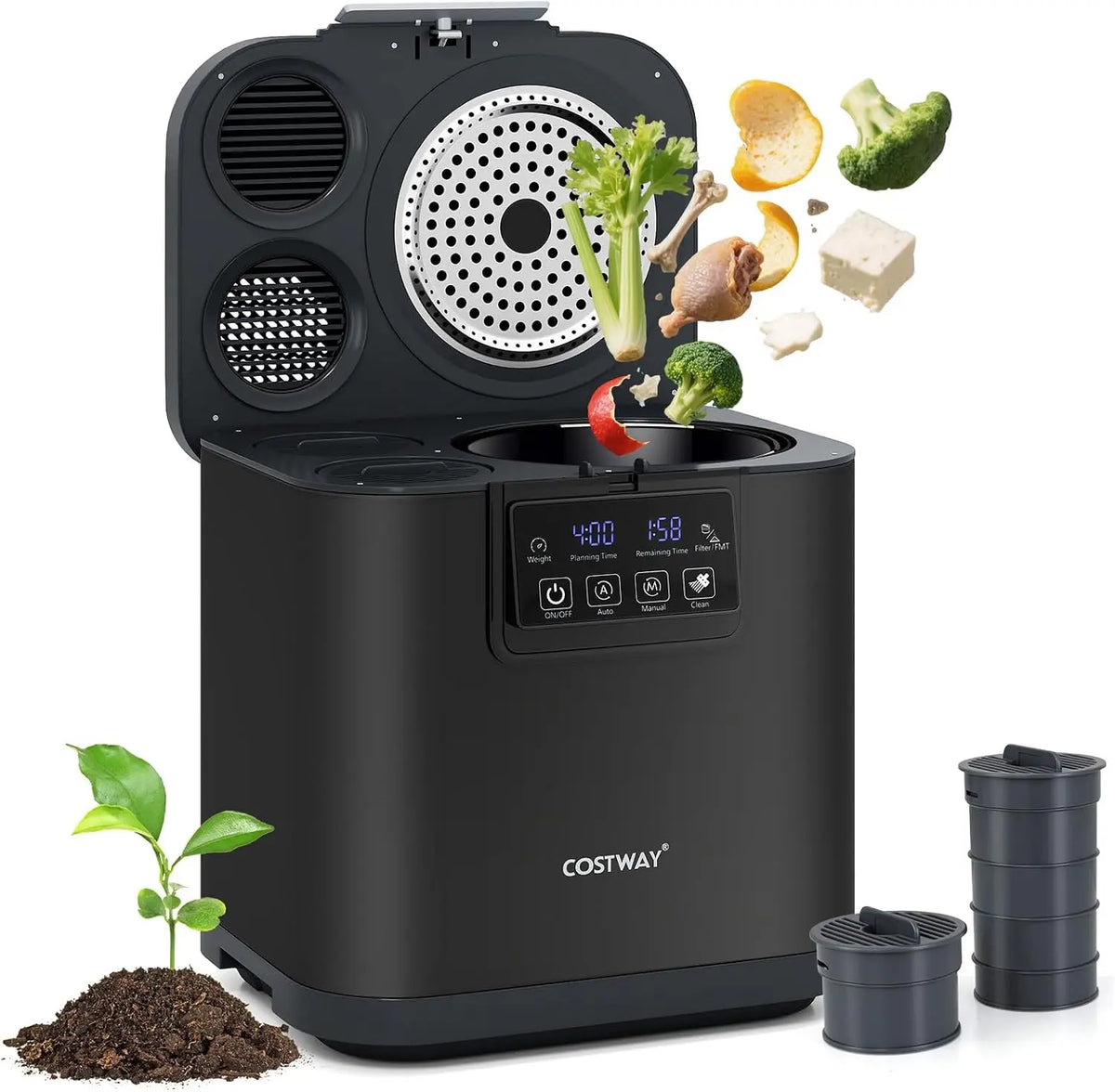 COSTWAY 4L Electric Composter for Kitchen with Auto-Cleaning - LED Display