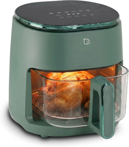WILLOW Eco Series 6 in 1 Air Fryer with Glass Basket - 5 Quart Non Toxic Air Fryer w Digital Display, 430°F Max Temp, Preheat & Keep Warm Function