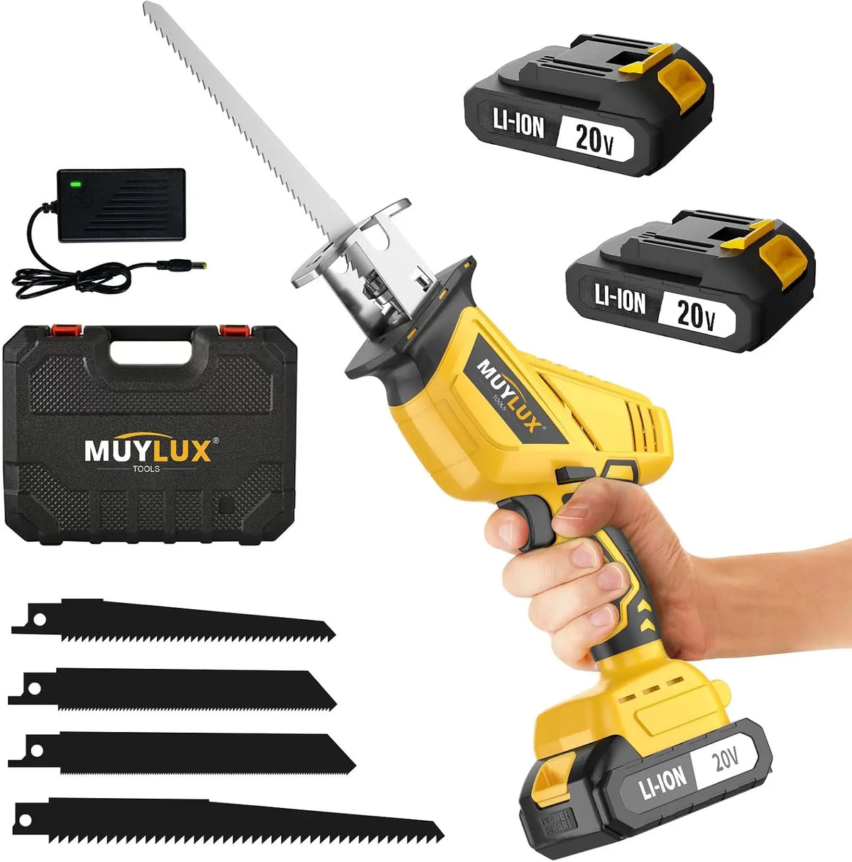 Cordless Reciprocating Saw - Electric Saw with Battery and Charger, 20V Battery Power Saws, 0-3500 SPM Variable Speed, Tool-Free Change, 2 Batteries