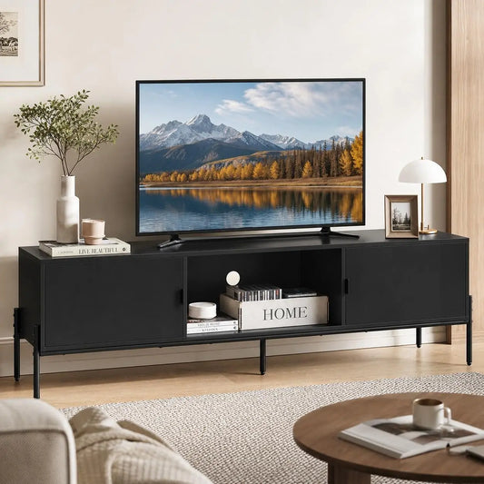 WLIVE 58 Inch TV Stand for 65 Inch TVs - Black Media Console with Metal Legs