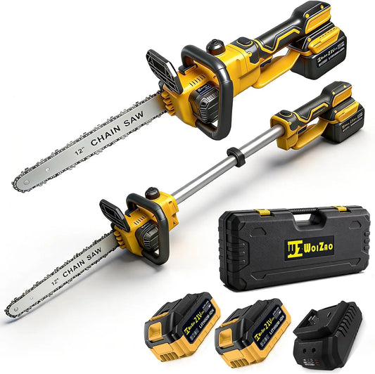 12 Inch Cordless Electric Chainsaw with Extension Pole - 2×4.0Ah Battery Charger