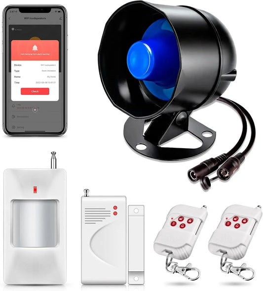 WiFi Security Alarm System Kit-Wireless 120db Loud Weatherproof Siren Horn
