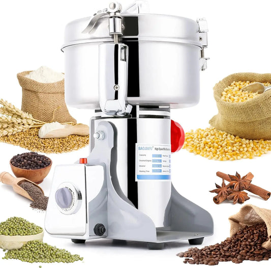 Electric Grain Mill 1000g High-speed Grain Spice Herb Grinder 2600W Dry Grinder Machine 304 Stainless Steel Superfine powder High-speed Grain Mill