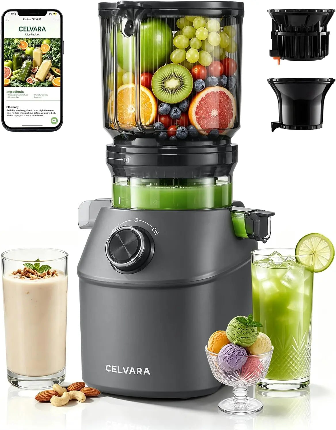 Fast 3-In-1 Cold Press Juicer - 6.5 Inch Wide Feed Chute for Whole Fruit