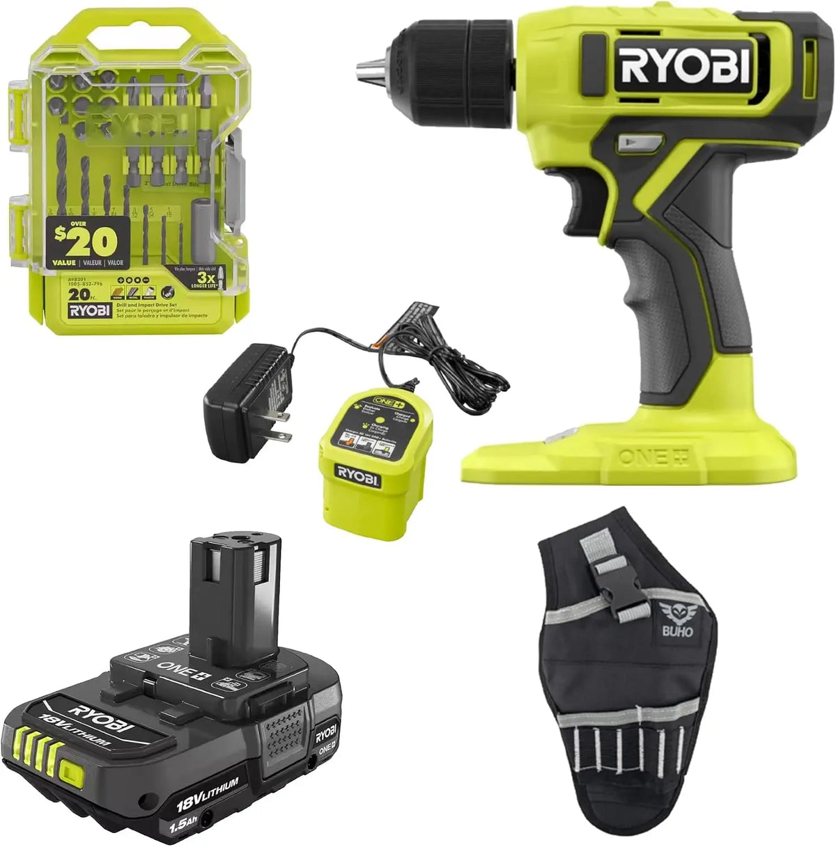 ONE+ 18V Drill/Driver Kit with Battery - Charger. Bits, & Holster
