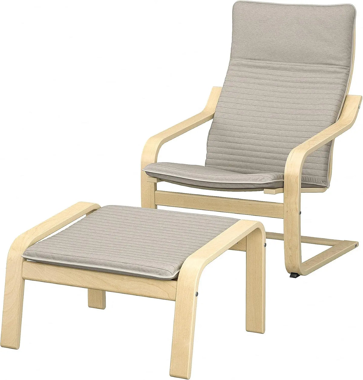 Ikea POÄNG armchair and footstool - birch veneer/Knisa light beige