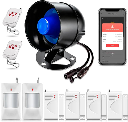 WiFi Security Alarm System Kit-Wireless 120db Loud Weatherproof Siren Horn